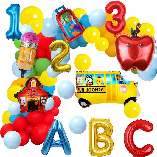 128 pcs Back to School Balloons Arch Garland Classroom Party Decoration Welocme Back to School Party Supplies for School Theme Birthday Party Decorations