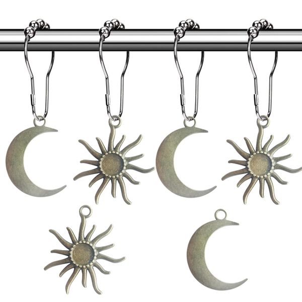 Aimoye Sun Moon Celestial Shower Curtain Hooks Rings - Mid Century Abstract Boho Shower Curtain Hooks, Minimalist Vintage Cute Shower Curtain Hooks,Chic Mystic Fantasy Goth Nature Bathroom Decor