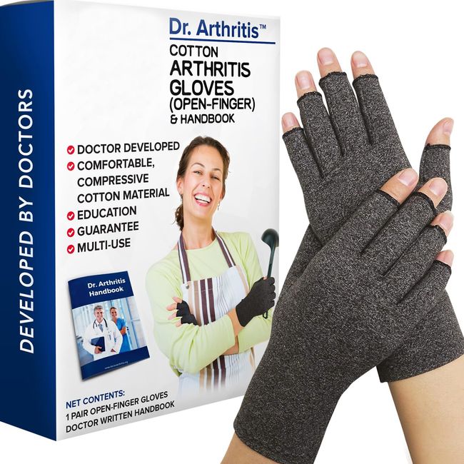 Doctor Developed Compression Gloves (2 Pairs/M) - Arthritis Gloves with Doctor Written Handbook - Fingerless Gloves for Arthritis - Raynauds Gloves for Women - Carpal Tunnel Gloves for Pain Relief