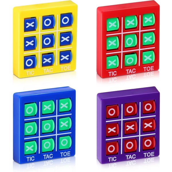 4 Pcs Travel Tic Tac Toe 2 x 2 x 0.4 Inch Mini Board Game Toys Portable Tic Tac Game Toy Retro Mini Games for Kids Red Blue Purple Yellow Pocket Board Games for Party Birthday Favors Classroom Prizes