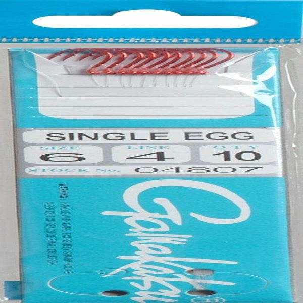 Gamakatsu 04807 Single Egg Snelled Hook (10 Pack), Size 6, Red