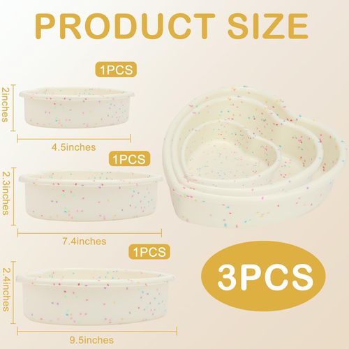 3 Pieces Silicone Heart Cake Pan, 5 8 10 inches Heart Shaped Cake Pan Nonstick Cheesecake Mold Reusable Food Grade Silicone Baking Mold for Baking Brownie Valentine Mother Wedding Birthday Day, Cream