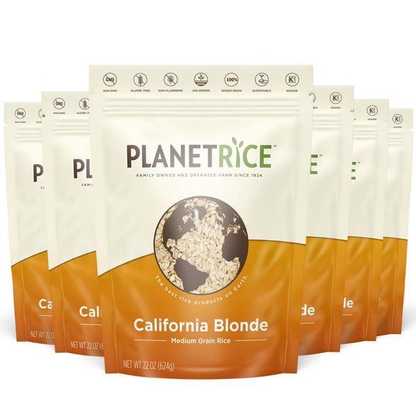 Planet Rice Bulk Sprouted Blonde Rice Bulk - Great for Bulk Rice Cooking - Gaba Rice Gluten-Free, Vegan, Paleo, with 64% more Fiber - Soft and Chewy Texture - 22 Ounce (Pack of 6)