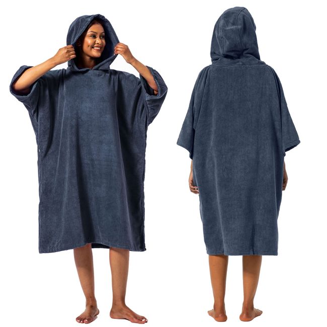 Winthome Poncho, Towel, Surfing Poncho, Changing Towel, Sauna Poncho, Surf Poncho, Quick Drying, Water Absorbent, Long Sleeve, Cold Protection, 6 Colors (Navy)