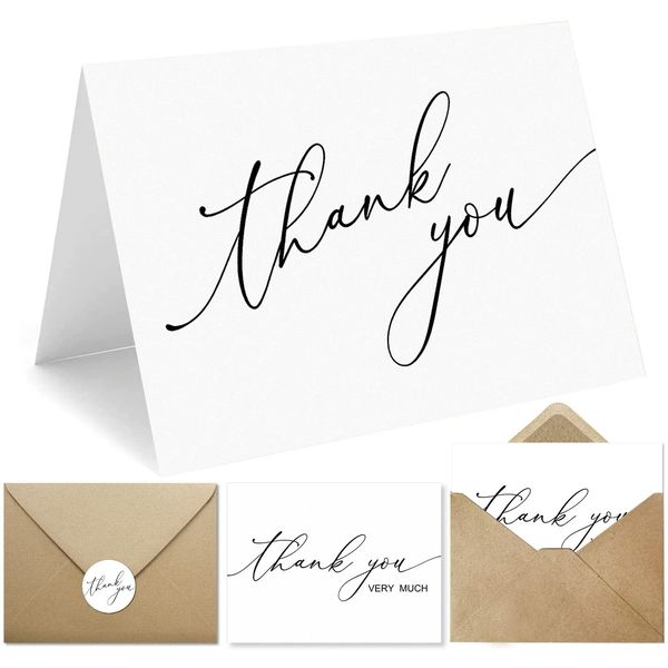 GIFTSFARM Thank You Cards with Kraft Envelopes & Stickers, 5 x 3.75 Inch Minimalist Design, 100-Pack, White