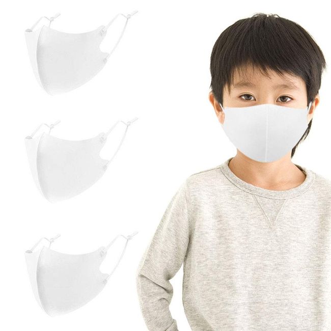 Summer Cool Mask, Cool Mask, For Children, For Autumn and Winter, Washable, Cloth Mask, Fit, 3D Mask, Adjustable Ear Strings, Easy To Breathe UV Protection, Antibacterial, Odor Resistant, Reusable, Small, Pack of 3, White