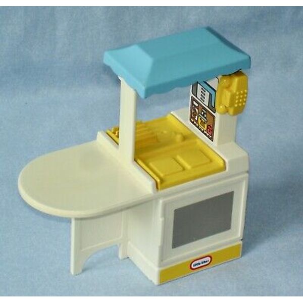 Little Tikes Dollhouse size Furniture BLUE KITCHEN ISLAND with Phone Sink Oven