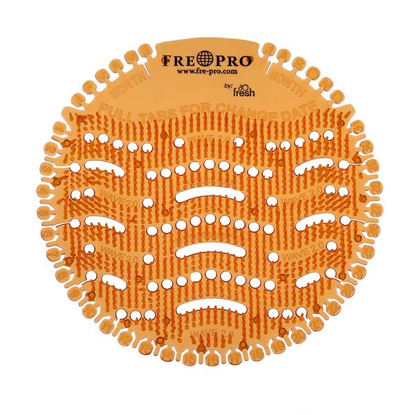 Fre-Pro 2x Urinalsieb Geruchsneutralisator WAVE 2.0 | 2 Stücke Mango (orange)| Wohlriechend Fresh Siebe | Spritzschutz | Verringerung der Schmutzablagerung | 100% recyclebar