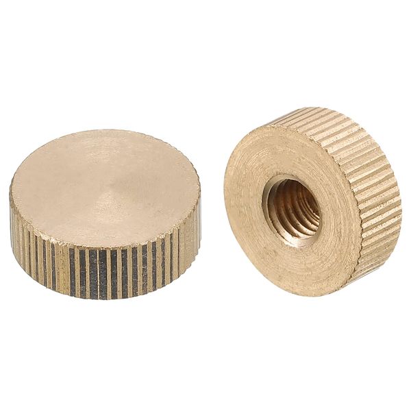 uxcell Knurling Knob Nut M8 x D20 mm x H7 mm Brass Knurling Nut Flat Head Blind Hole Lock Adjustment Nut for 3D Printer Parts 4pcs