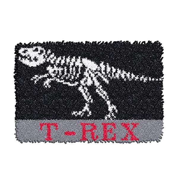 ZFFLYH Latch Hook Rug Kits for Adults Kids 3D Dinosaur Pattern Printed Canvas Crochet Needlework Craft Rug Cushion Mat Tapestry 20.5X15 Inch,T.rex