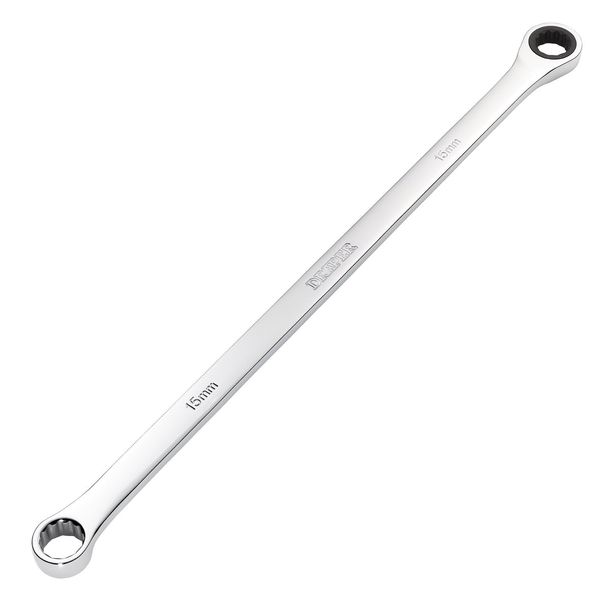 Draper 27771 HI-TORQ Metric Extra-Long Double Ring Ratchet Spanner, 15mm