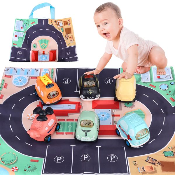 Baby Car Toy for 1 Year Old Boy, Push and Go Cars Toy with Play Mat/Storage Bag for Toddlers Toys Age 1-2,Baby Toys 12-18 Months,1 Year Old Boy Christmas Birthday Gift for Infant Toddlers (6)