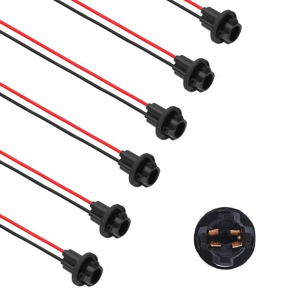 6PCS 194 Bulb Socket with Extension Wiring Harness,T10 Socket for 158 161 168 175 W5W 194 Bulb,Universal Tail Light Socket Car Accessories for Fog Lights,Taillights,Turn Signals (T10)