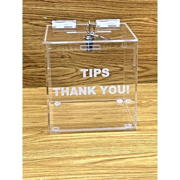 Tips Jar, Tips Box Clear Plastic 6 x 6  x 6 Donation Box Ballot Cash  Box