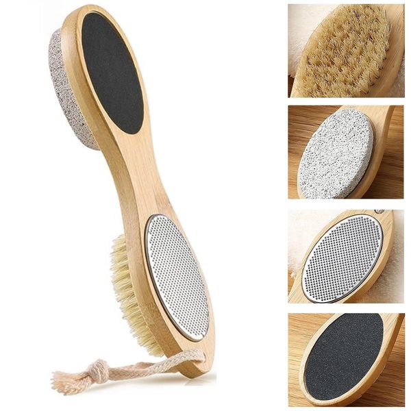 PHOGARY Pumice Stone for Hands and Feet, 4-in-1 Wooden Foot Scrub Brush Removing Hard Corn Dead Skin Callus-Wet Dry Feet Household Nail Cracked Heels Care-Debris Grinding Off Thick and Hard Calluses