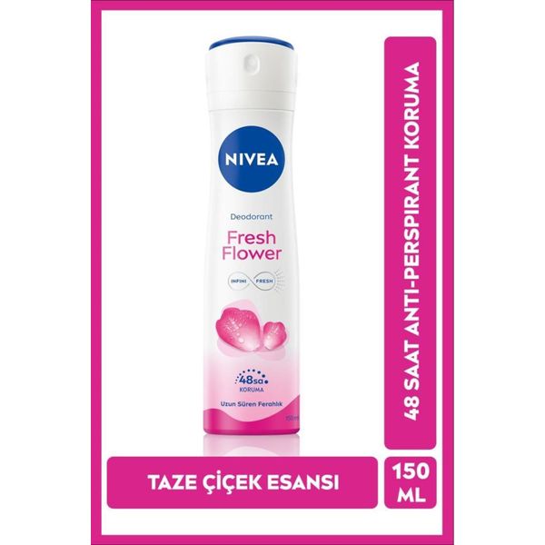 Kadın Sprey Deodorant Fresh Flower 150ml, Ter Kokusuna Karşı 48 Saat Koruma, Ferah Çiçek Kokusu