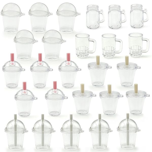 Mini Transparent Dollhouse Cups Mini Coffee Cups Miniature Ice Cream Cups for Keychain DIY Crafts and Doll Accessories Toys (26PCS)