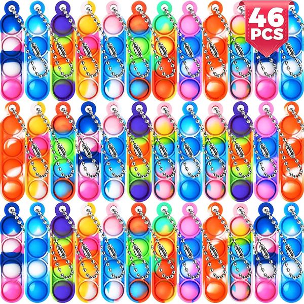 46Pcs Pop Keyring It Fidget Toys Pack Party Bag Fillers for Kids, Poppet Christmas Eve Box Stocking Game Prizes Kids Valentines Birthday Favour Gifts Sensory Girls Boys (WJ01255-04)