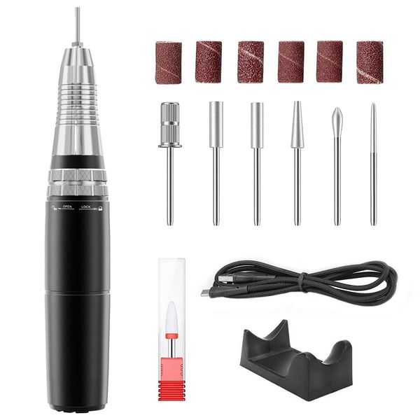 Electric Nail Drill Farocup Professional Manicure Pedicure Kit, Electric Nail File Set, Cordless Electric Nail Drill Machine, 5 Speeds Hand Foot Care Tool for Nail Grind Trim Polish 35000RPM (Black)