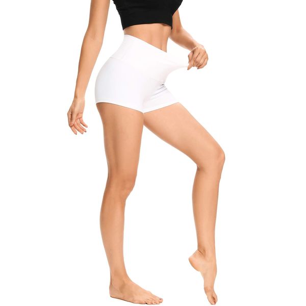 LXNMGO Women's 2" High Waist Yoga Shorts Tummy Control Biker Running Workout Compression Shorts for Women White, S