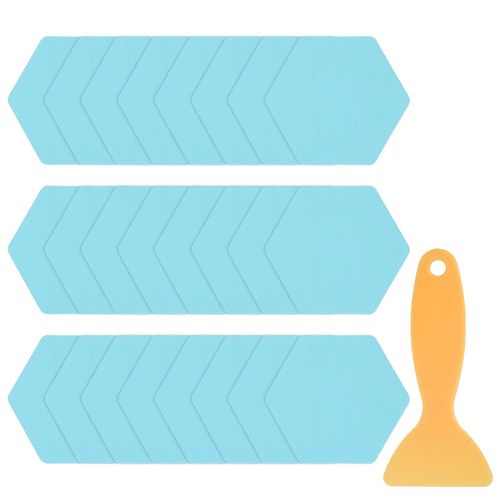 HARFINGTON 24pcs Non-Slip Bathtub Stickers Set 3.15" Hexagon Shower Floor Sticker PEVA Anti-Slip Adhesive Appliques with Scraper for Bathroom Kitchen Treads Stairs Swimming Pool, Blue