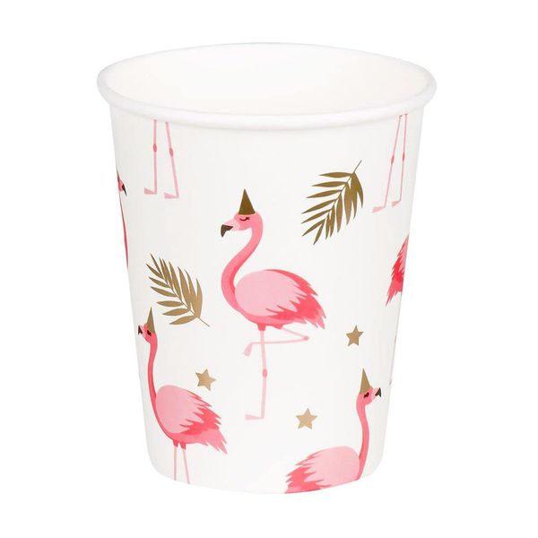 Boland 52497 - Flamingo Party Cups, Pack of 10, 210 ml, Environmentally Friendly Party Tableware, 100% Paper, Birthday