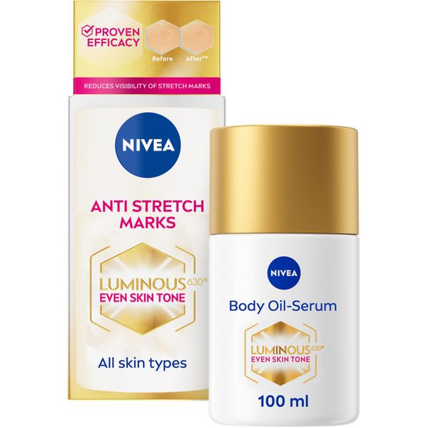 NIVEA Luminous 630 Body Oil Serum Anti Stretch Marks (100ml), Skincare Serum with Luminous 630 Visibly Reduces Stretch Marks in 2 weeks, Starts Working From Day 1