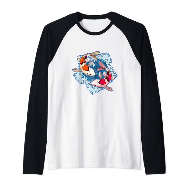 Asian Koi Fish Yin Yang Koi Pond Raglan Baseball Tee