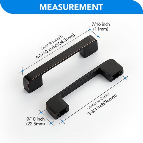 HOME EDIT Oil Rubber Bronze Cabinet Pulls 3-3/4 Inch Hole Spacing Wide Base Kitchen Cabinet Handles for Drawers 6 Pack