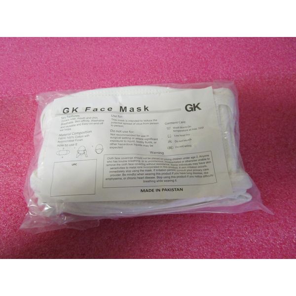 Qty (600) GK Face Mask 100% Cotton with Antimicrobial Finish