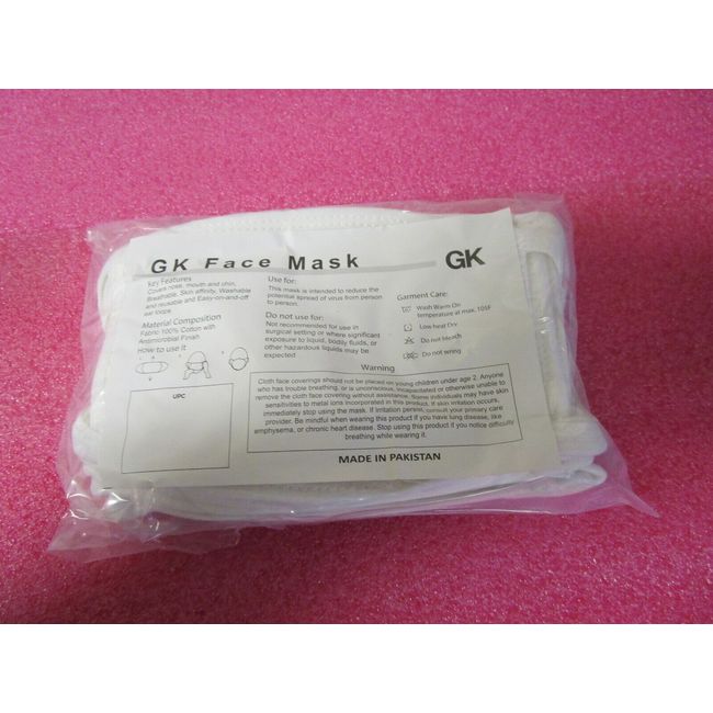 Qty (600) GK Face Mask 100% Cotton with Antimicrobial Finish