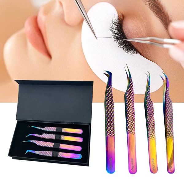 Eyelash Extension Tweezers Set- False Eyelash Applicator, Eyelash Extensions Tweezers for Easy Lash Application and Removal