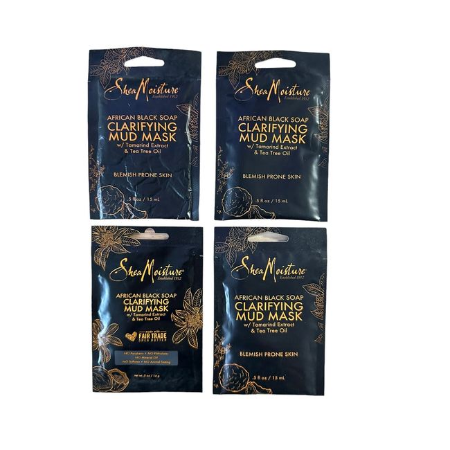 4 Pack Shea Moisture African Black Soap Clarifying Mud Mask with Tea Tree Oil