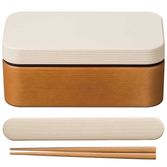 Showa 4979539S Lunch Box, Non-Stick to Rice, Wood Grain Resin, Rectangular Bento Set, Includes Chopsticks and Chopsticks, White, Clean Coat, Microwave and Dishwasher Safe, 20.3 fl oz (600 ml), Men and