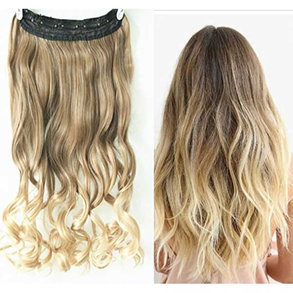 3/4 Full Head Clip in Hair Extensions Ombre One Piece 2 Tones Wavy (Light ash brown to sandy blonde)