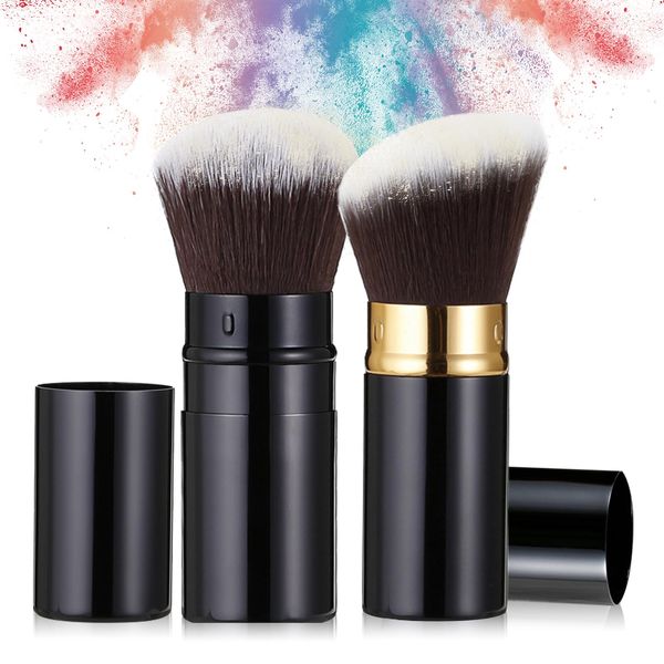 WOOXDYUK 2 Stück Make-up-Pinsel, Einstellbar Lose Puder- und Rougepinsel, mit Flacher und Abgewinkelter Oberseite, für Makelloses Make-up unterwegs (Schwarz-Weiß-Farbverlauf)