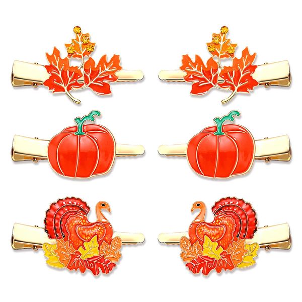 Thanksgiving Hair Clips Set for Women Girls (Turkey+Pumpkin+Maple Leaf)