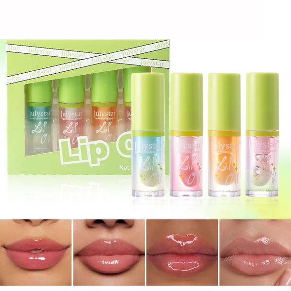 Mrettick Hydrating Lip Gloss 4 Pack Moisturizing Lip Balm Big Brush Lip Glow Oil Set Lip Care Kit，Beauty Gifts Sets for Women