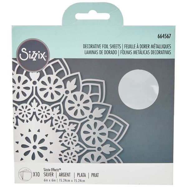 Sizzix Effectz Decorative 664567, Metallic Transfer 6" x 6" 10, Foil Sheets Silver, One Size