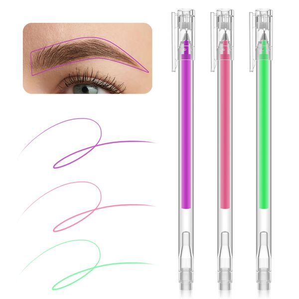 QUEEJOY Brow Mapping Pen, 3 Colors Eyebrow Lip Positioning Pen, Brow Gel Pen for Brow Mapping, Microblading Eyebrow Marker Pen, Eyebrow Permanent Makeup Position Mapping Mark Tools