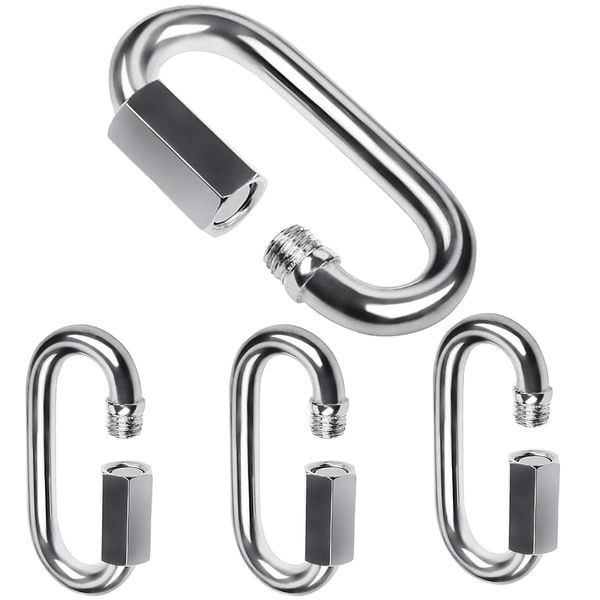 Twours Quick Link Buckle 304 Stainless Steel Chain Link D Shape Locking Carabiner Small Heavy Duty Keychain for Outdoor Traveling Equipment (1.45inch,4pcs)