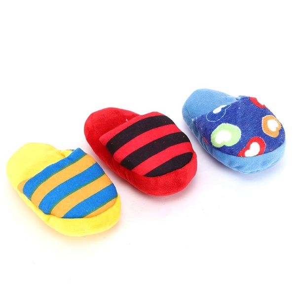 3Pcs Plush Pet Dog Squeaky Toys, 15cm/5.91inch Squeaker Plush Sound Toy Slipper Shape Teeth Cleaning Protection Interactive Training Toy Puppy Dog Chewing Biting Toy for Dogs Cat