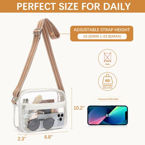 BOSTANTEN Clear Purses for Women Stadium Approved Small Crossbody Bags Trendy Clear Bags with Front Pocket for Concerts Sports White