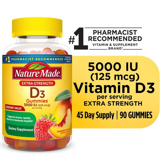 Extra Strength Vitamin D3 5000 IU (125 Mcg) per Serving Gummies, 90 Count