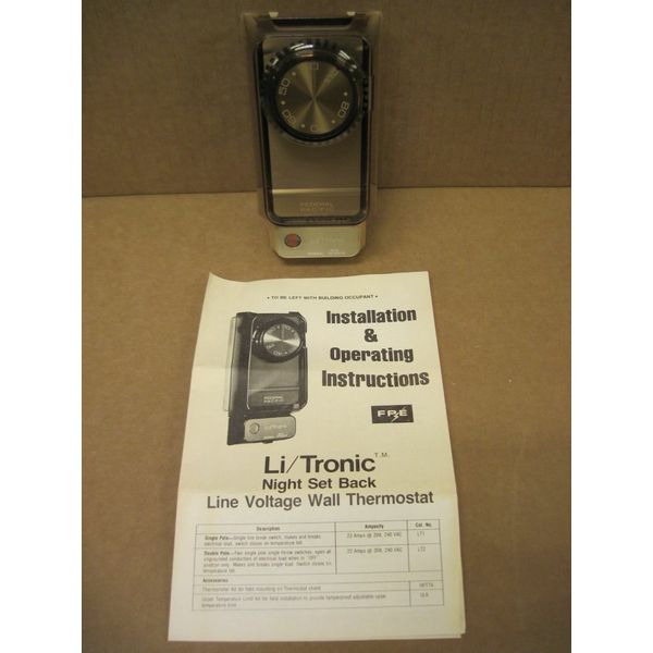 F.P.E. Li/Tronic LT2 Night Set Back Line Voltage Wall Thermostat 2 pole