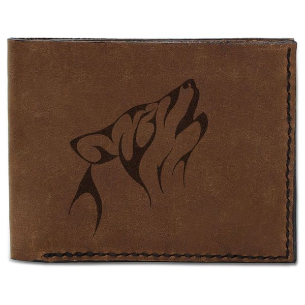 Men's Wolf Abstract -1 Handmade Natural Genuine Pull-up Leather Wallet MHLT_03