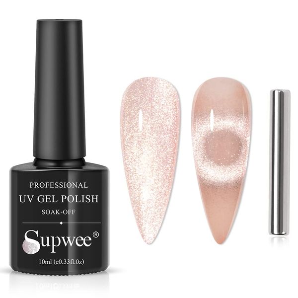 Supwee Crystal Wide Cat Eye Gel Nail Polish Smoothie Cat Magnetic Gel Polish with Magnetic Stick Manicure Soak Off UV/LED Gel 10ML(0.33FL OZ)