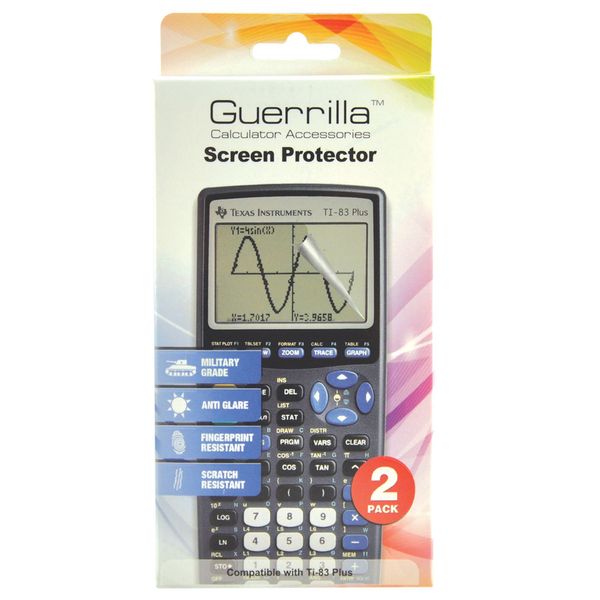 Guerrilla TI83SP Military Grade Screen Protector 2-Pack For Texas Instruments TI 83 Plus Graphing Calculator