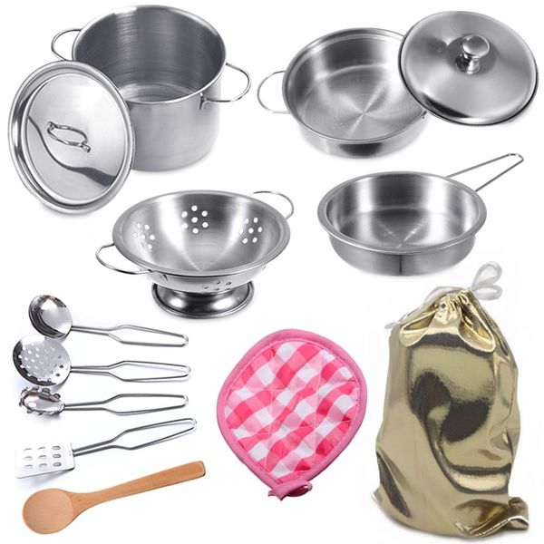 Play Pots and Pans Toys for Kids Kitchen Playset Pretend Cookware Utensils Play Set Play Cooking Toys Mini Stainless Steel Cooking Utensils Toys Kitchen Playset Accessories for Boys Girls