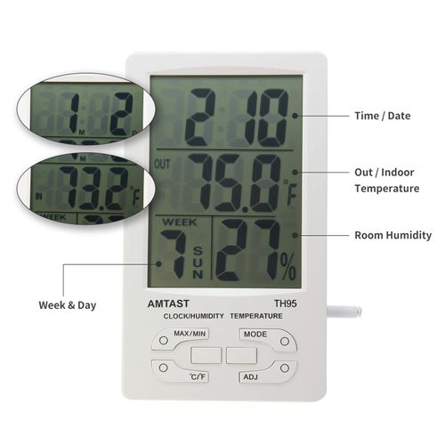 AMTAST Digital Thermometer Hygrometer, Thermometer Indoor Outdoor Thermometer and Indoor Hygrometer Measuring Device, Temperature Monitoring with External Sensor